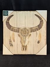 Vintage Bull Tribal Skull Art Piece Wooden Wall Mount picture