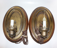2 Antique Wood Brass Candle Wall Sconces picture