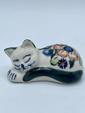 Vintage Unikat Hand made Hand painted signed Polish sleeping cat figurine picture