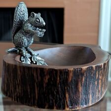 Vagabond House Wood Nut Candy Bowl Pewter Squirrel USA Art Serving Party Dish picture