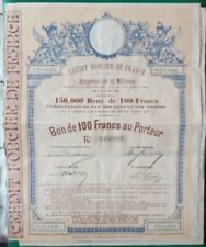 Lot of 3 voucher of 100 francs au bearer Crédit Foncier de France 1888 signed & stamped picture