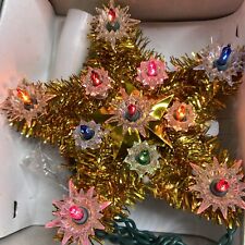 Holiday Time Christmas Tree Topper Multi Color 11 Light  Gold Tinsel Star 6” NIB picture