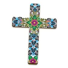 Floral Cross Wall Decor Hand Painted Decorative Inspirational Wooden Cute Style picture