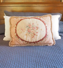 Vintage Needlepoint Decorative Floral Pillow, 21inx16in needlepoint picture