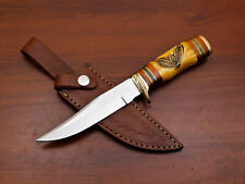 CUSTOM HAND MADE D2 BLADE STEEL BOWIE HUNTING KNIFE-ENGRAVED BONE/WOOD - HB-2571 picture