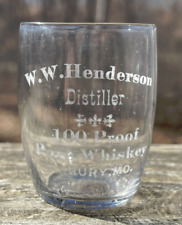 Vintage W.W. HENDERSON Distiller 100 PROOF Whiskey Asbury MO Shot Glass Pre-Pro picture