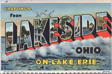 Greetings From Lakeside Ohio Lake Erie 1946 Large Letter Seagulls Sailboat picture
