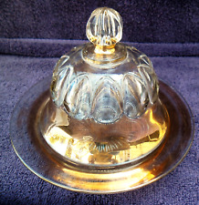 Antique Glass w/ Gold Trim EAPG Domed Butter/Cheese Dish Thumbprint 8 1/2