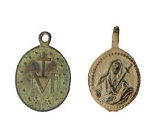 Antique Bronze Christianity Medals, 18th - 19th C,  Marian Cross, Hand of Christ picture