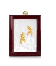 Risis Gold Fish Tableau 24k Gold Plated Framed Glass Vintage Chinese Asian gyuhj picture