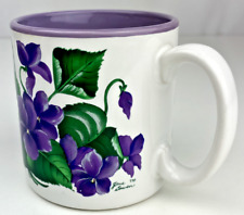 Vintage Jane Bowen Coffee Mug Violets Flowers 1991 10 oz Grandmacore Mothers Day picture