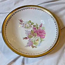 TPCO CO Bowl Gilded Rim Pink White Roses Semi-vitreous China 1882-1925 Antique picture