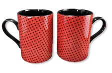 TWO Vintage Fitz & Floyd Foulard 359 Mugs Cups Red Black Squares Porcelain Rare picture