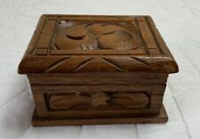 Vintage Small Wood Trinket Box, Carved With Swirls, Hinges picture