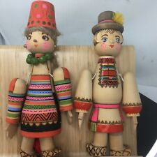 Vintage Mockba Russian Folk Art Wooden figurines dolls set lot 2 painted picture
