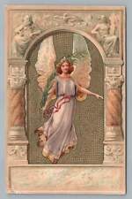 Classical Angel Woman w Columns & Mosaic ~ Antique Fantasy Postcard 1900s picture
