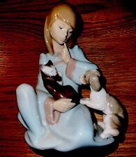 Lladro Nao#5640Girl CrossleggedW/Cat&Dog1987 Spain-Porcelain Glossy Figurine-6