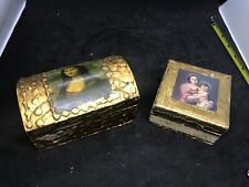 FLORENTINE WOOD DECORATIVE BOXES - ITALY- HANDPAINTED -GORGEOUS ANTIQUE GOLD LOT picture
