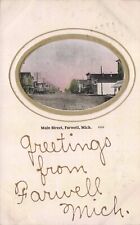 1909 Greetings from Farwell Michigan Main Street View Card 3236 Vintage Postcard picture