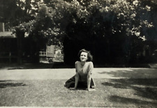 Pretty Woman Laying On Grass Looking At Camera B&W Photograph 2 x 3 picture