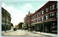 POSTCARD High Street Westerly Rhode Island 1913 Storefronts Wagons Horses picture