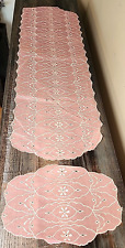 5 pc Vintage 50s MCM Sheer Pink Bedroom Dresser Scarf Set Embroidered Girls Room picture