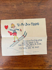 Vtg 1936 Valentine's Day Holiday Boyfriend Skiing Paper 