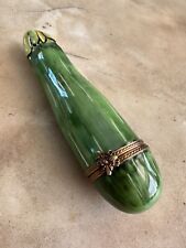 Big Vintage Dubarry Limoges Porcelain Green Zucchini Vegetable  Box Bee Clasp picture