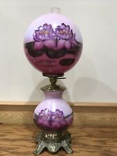 Beautiful Purple Water Lilies Hand Painted GWTW Baquet Parlor Lamp Light Vintage picture