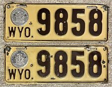 1917 Wyoming License Plates - Matching Pair - Nice Original Paint and Seals picture