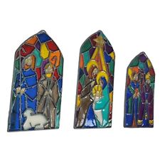 Vintage Stained Glass Nativity Suncatcher Set Of 3 Christmas Ornament Scene picture
