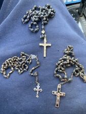 3 Early 20th C Rosaries France Ebony Beads One has Carved beads & Early Crucifix picture