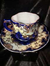 Louis XV Style Cobalt Blue & Raised Gold Gilt Teacup & Saucer picture