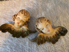 Vintage Angel Face Gold Wing Pair Wall Hanging Plaque MCM picture