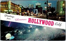 HOLLYWOOD, CA   Double View STREET SCENE & Hollywood Bowl  c1950s  Postcard picture