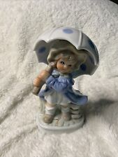 Figuring VINTAGE Japan KPM Girl with Open Blue Polka Dot Umbrella 7” 7/8” High picture