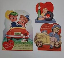 3 Vtg 40s Old CARS You AUTO Repair HEART You AUTO Be VALENTINE Never TIRE CARDS picture