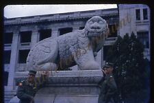 Korea Statue Building 35mm Slide 1950s Red Border Kodachrome Military Men picture