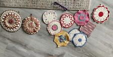 Vintage Lot Handmade Pot Holders+ TEACUPS UP ON SAUCERS Crocheted By Aunt Elva picture