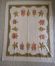 Vintge Fall Leaves Tablecloth Topper 43X53 MCM Harvest Brown Orange Yellow Retro picture