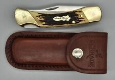 Vintage Schrade+ Uncle Henry LB8 Folding Pocket Knife w Leather Sheath USA picture