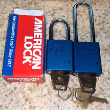 Lot of 2 Blue American Lock Series 1105 Short & Long Shackle Padlocks w/ Keys picture
