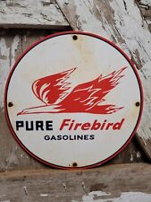 VINTAGE FIREBIRD PORCELAIN SIGN PURE GASOLINE STATION ADVERTISING PUMP PLATE 12