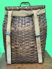 Antique Adirondack Basket Backpack 18” Tall w/Canvas Strapping picture