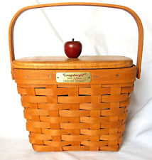 Longaberger 1995 DRESDEN Basket Apple wood lid, divider, protector, card SIGNED picture
