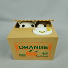 Cat In A Box Stealing Coins Mechanical Piggy Bank Orange Box Mischief Kitty picture