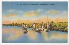 Seminole Indians Fishing Boats Everglades Florida Linen Unposted Postcard picture