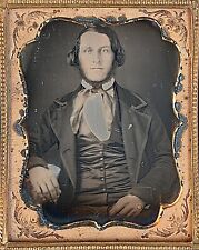 Long Haired Light Eyed Young Gentleman With Beard 1/9 Plate Daguerreotype S718 picture