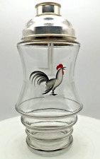 SILVER PLATED ART DECO COCKTAIL SHAKER 26 fl oz GLASS PAINTED COCKEREL c1930 vg picture
