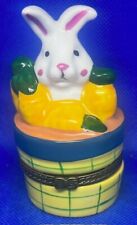 Vintage Easter Bunny Rabbit with Carrots Hinged Jewlery Trinket Box picture